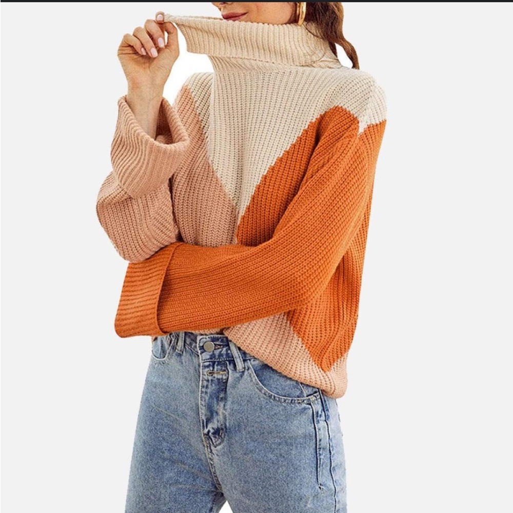 Multicolor turtleneck casual sweater